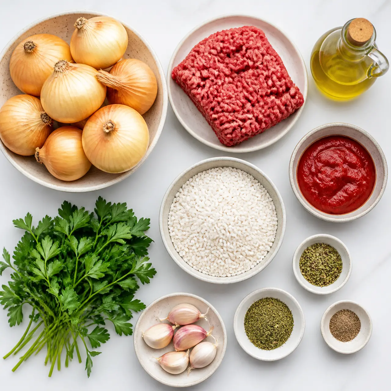 greek stuffed onions - main ingredients