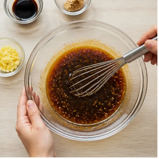 Step 1: Whisking the brown sugar glaze into a glossy amber sauce