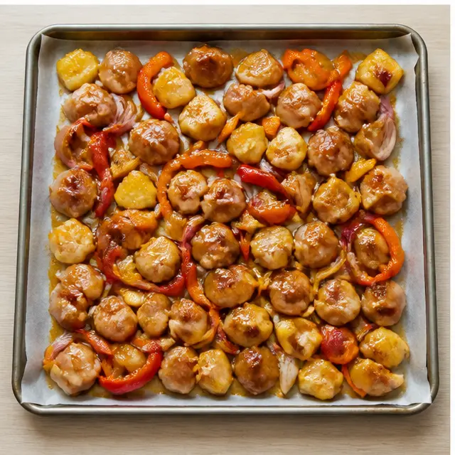 Step 3: Arranging everything in a single layer on the baking sheet