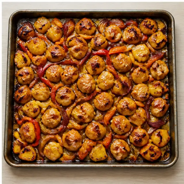 Step 4: Pulling the finished sheet pan with caramelized edges from the oven