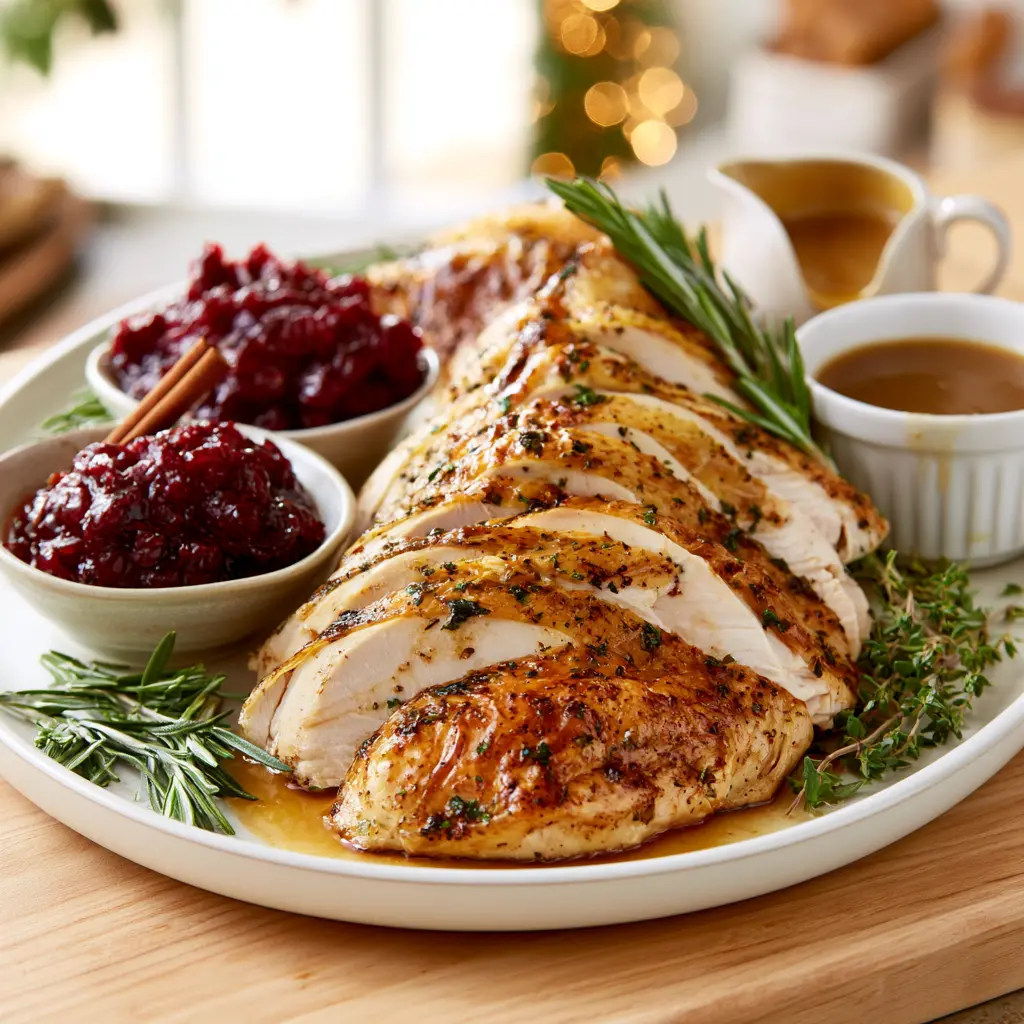 herb butter roasted turkey breast - final presentation