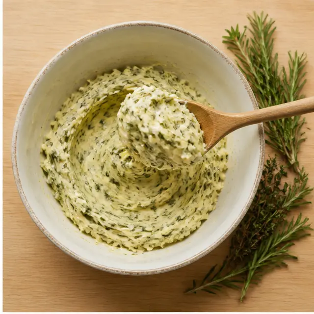 Step 2: Mixing softened butter with fresh chopped herbs