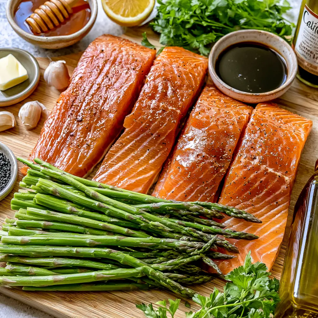 honey garlic salmon with asparagus - main ingredients