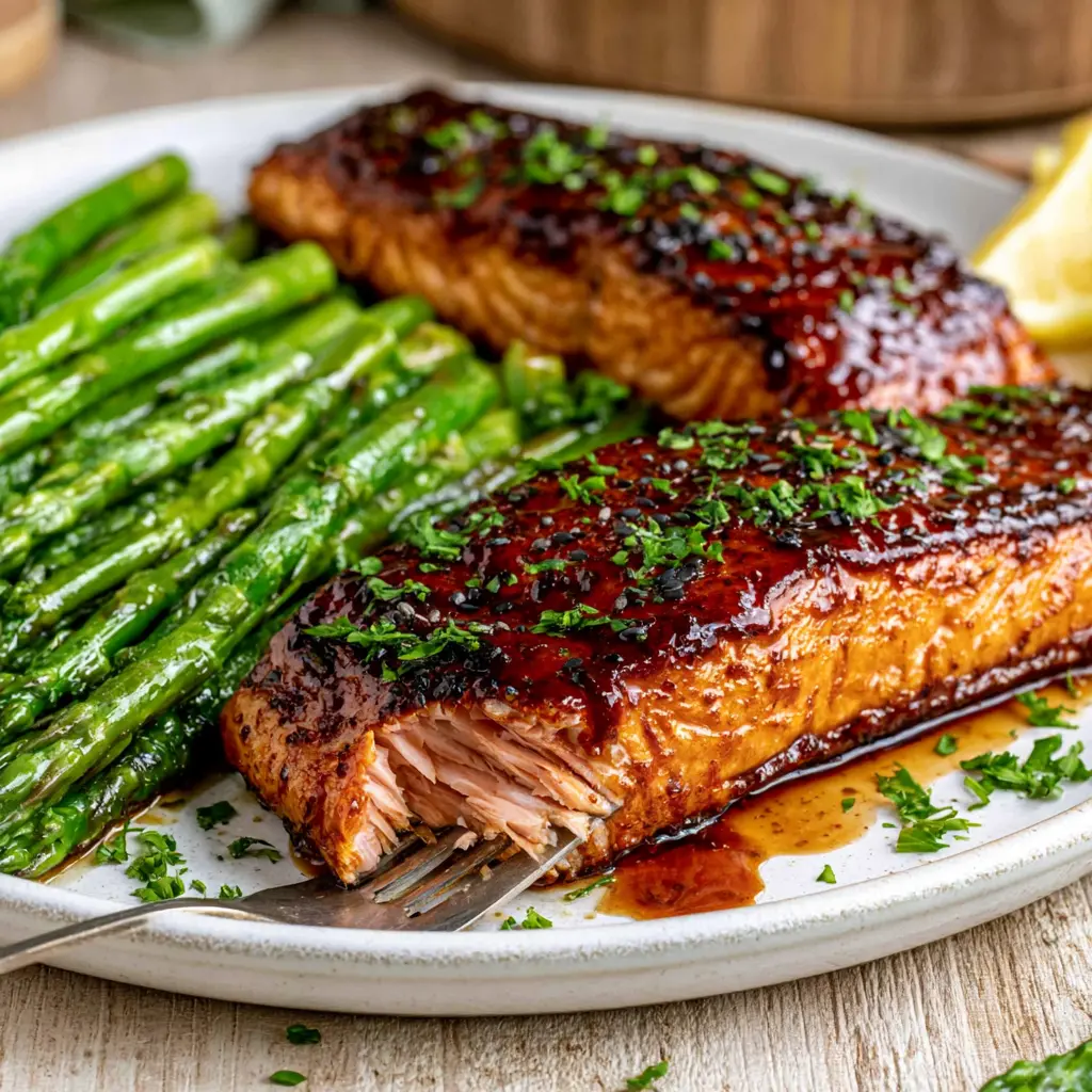 honey garlic salmon with asparagus - final presentation