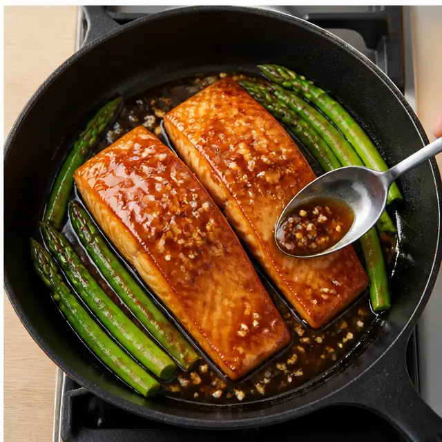 Glaze salmon and cook until glossy and flaky