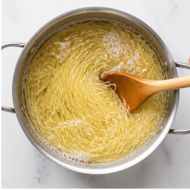 Step 2: Boil the capellini pasta in salted water until al dente.