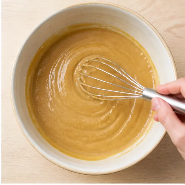 Step 2: Whisking brown sugar, yogurt, oil, egg, and vanilla into a glossy wet mix