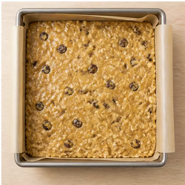 Step 4: Pressing the dough into an even layer in the parchment-lined baking pan