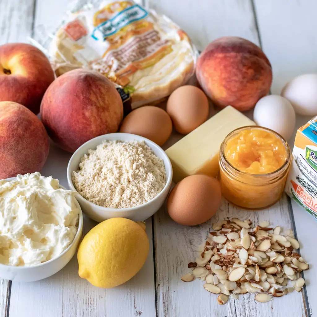 peach and almond tart - main ingredients