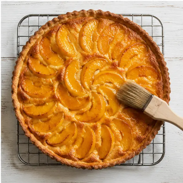 Bake until golden and set, then brush with warm peach preserves.