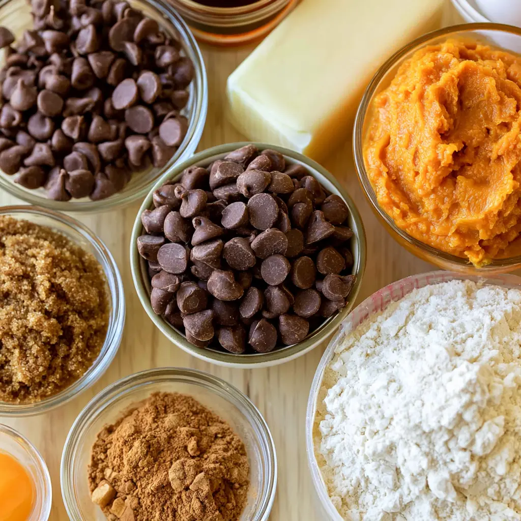 pumpkin chocolate chip cookies - main ingredients
