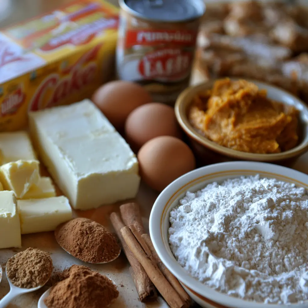 pumpkin gooey butter cake - main ingredients