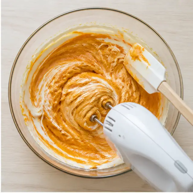 Step 2: Beat cream cheese and pumpkin puree until completely smooth.
