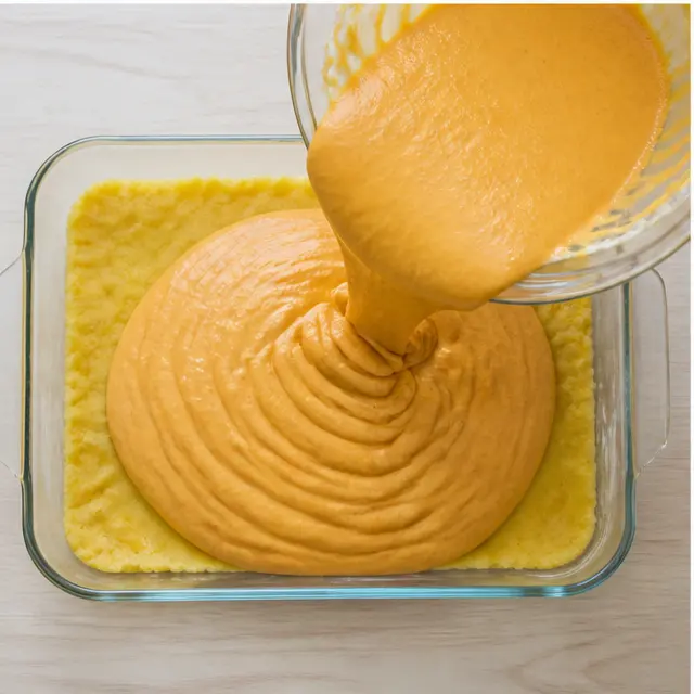 Step 3: Spread the pumpkin filling evenly over the prepared crust.