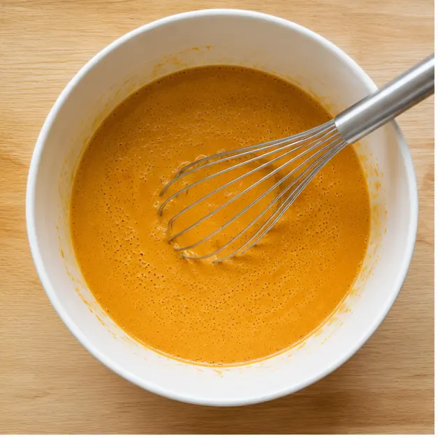 Step 1: whisking pumpkin puree with almond milk, coconut oil, and vanilla until smooth