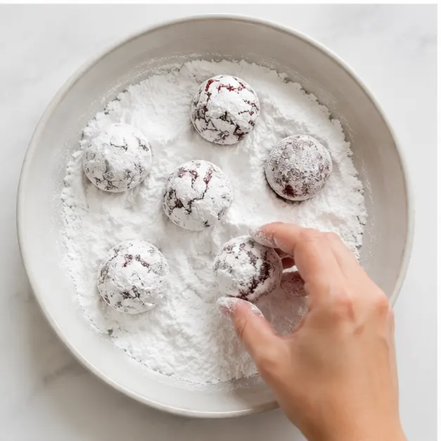 Step 3: Coat each dough ball generously in powdered sugar until snowy white