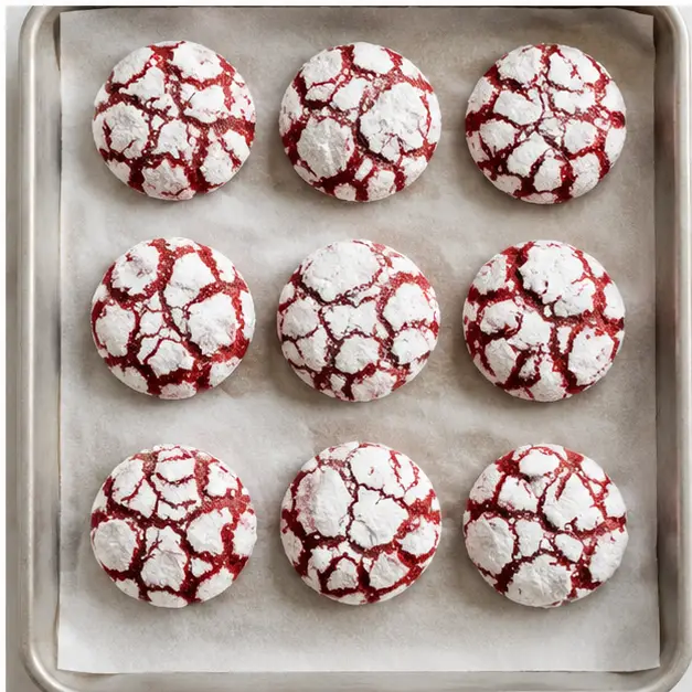Step 4: Bake until white cracks bloom across the red surface
