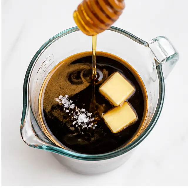 Step 2: Adding espresso, maple syrup, butter and salt to a jar