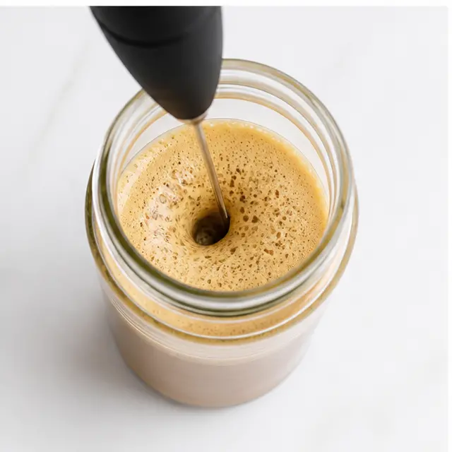 Step 3: Frothing the mixture into a thick golden foam