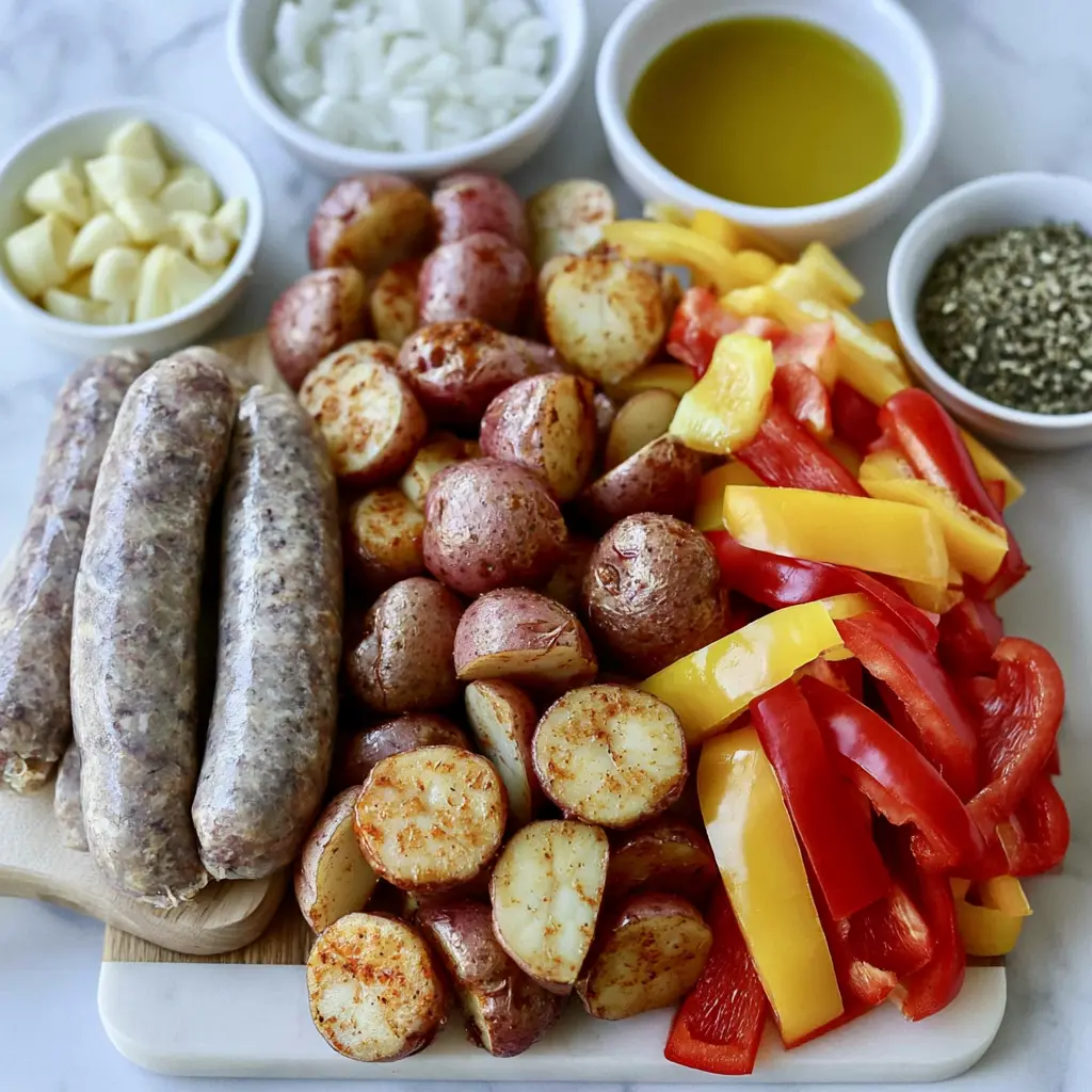 sausage and peppers foil packets - main ingredients