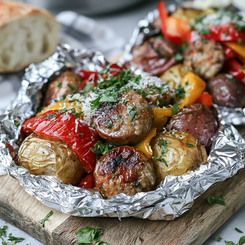 sausage and peppers foil packets - final presentation