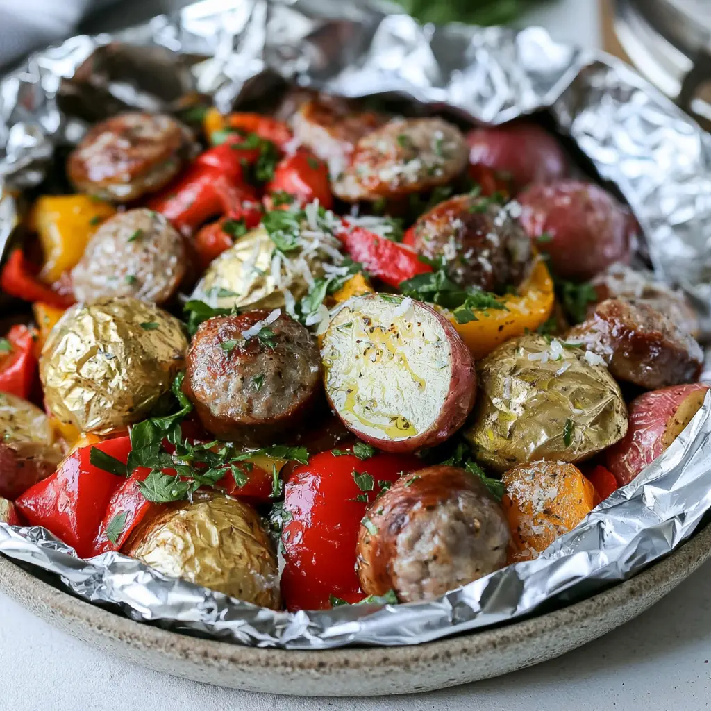 sausage and peppers foil packets 423373942