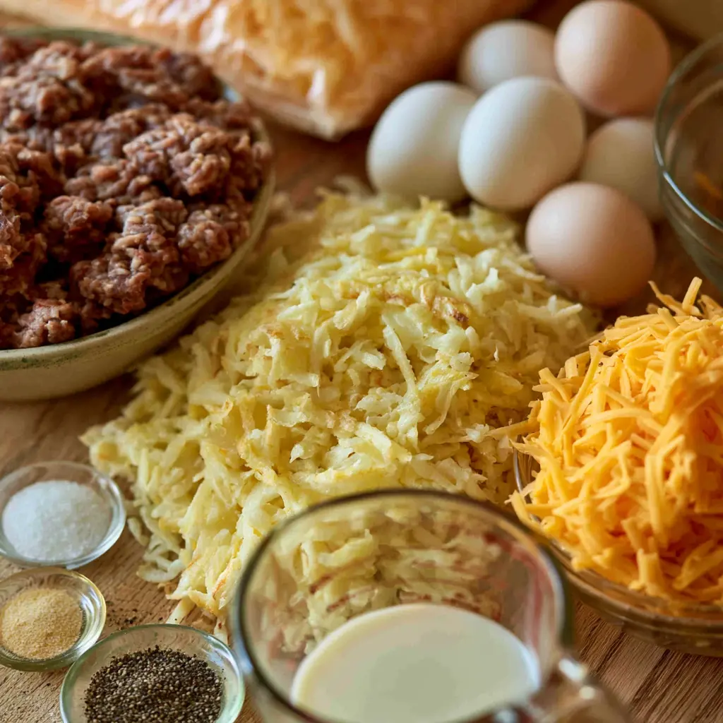 sausage hash brown breakfast casserole - main ingredients
