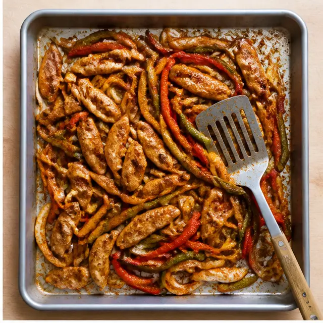 Season: Toss everything with fajita seasoning, minced garlic, and olive oil until well coated
