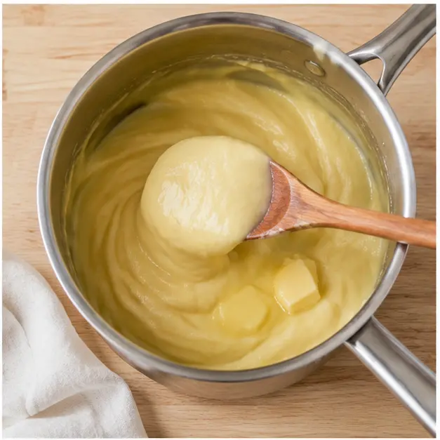 Cooking the custard until it coats the back of a spoon