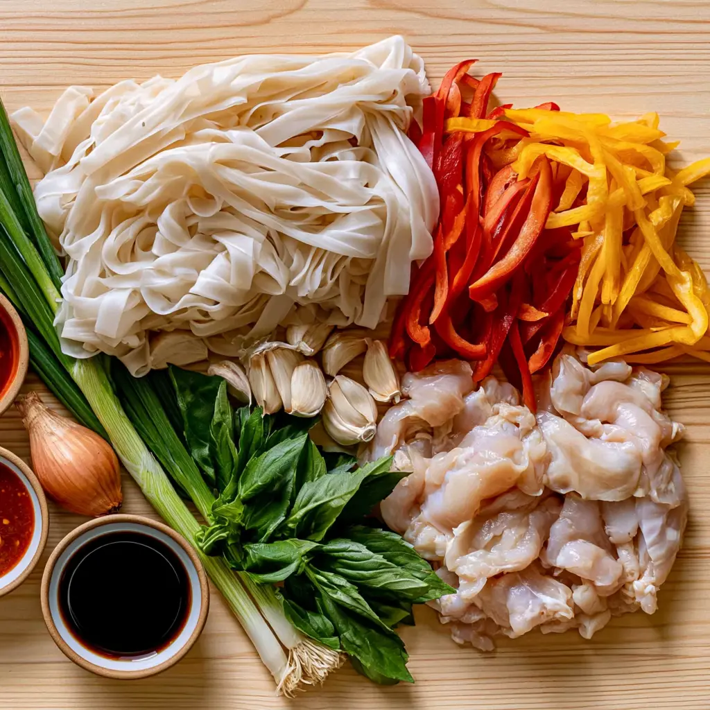 sticky garlic chicken noodles - main ingredients