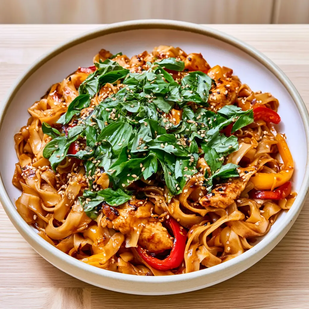 sticky garlic chicken noodles - final presentation