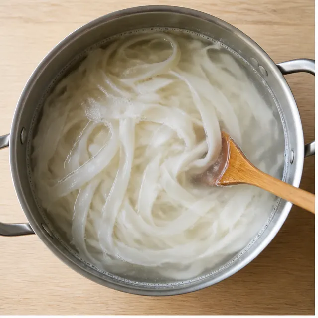 Step 1: Boiling wide flat rice noodles in a large pot