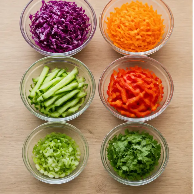 Step 3: Prepping colorful crunchy vegetables