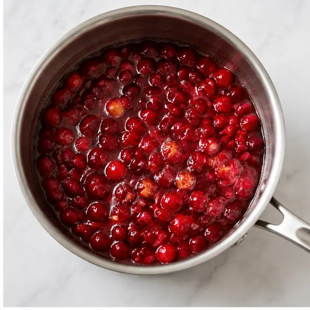Step 2: Simmering cranberry compote with sugar until jammy