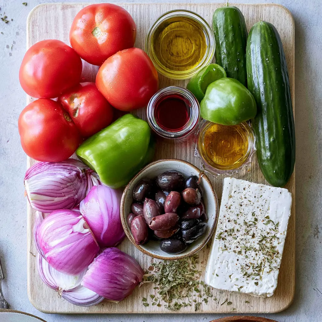 classic greek salad - main ingredients