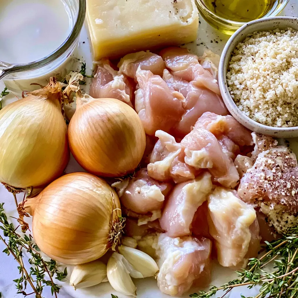 french onion chicken casserole - main ingredients