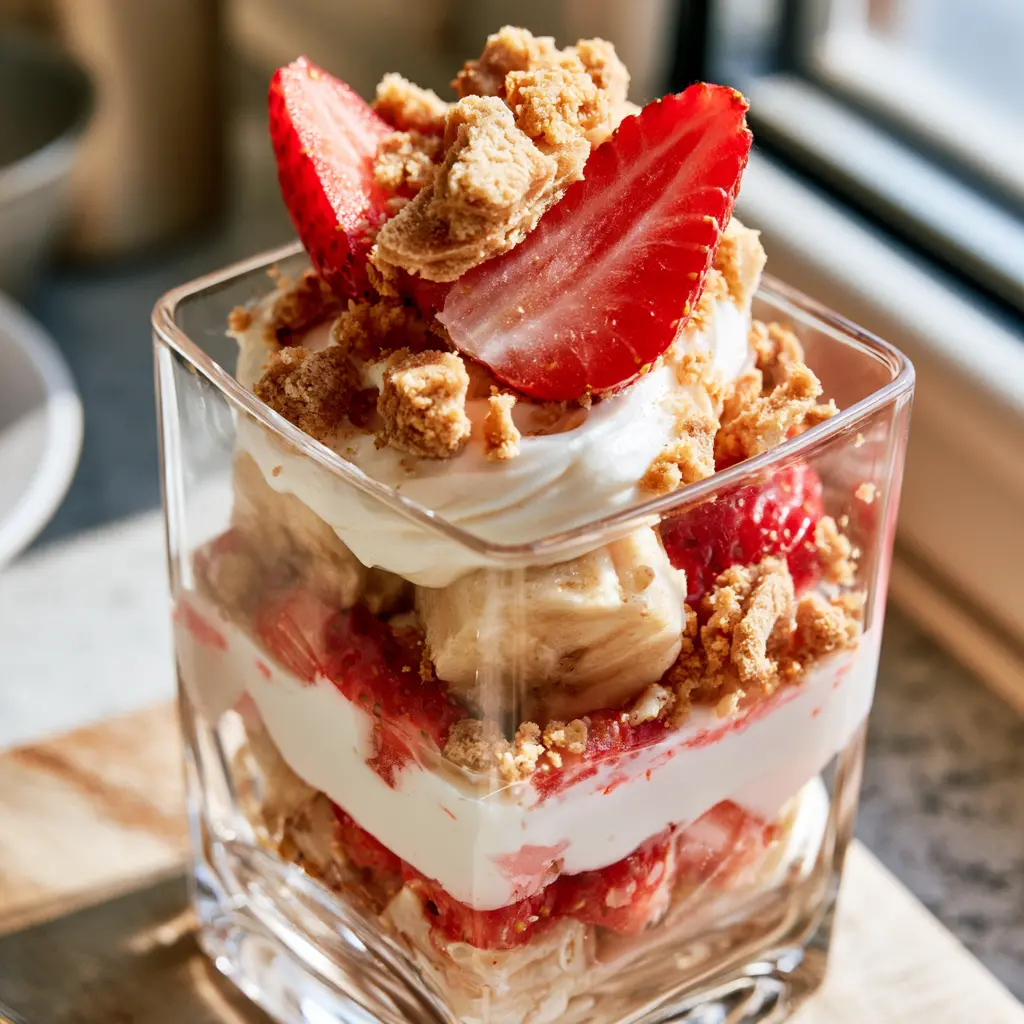 strawberry cheesecake banana pudding - final presentation