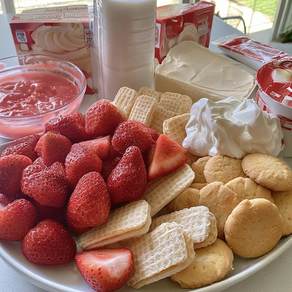 strawberry cheesecake banana pudding - main ingredients