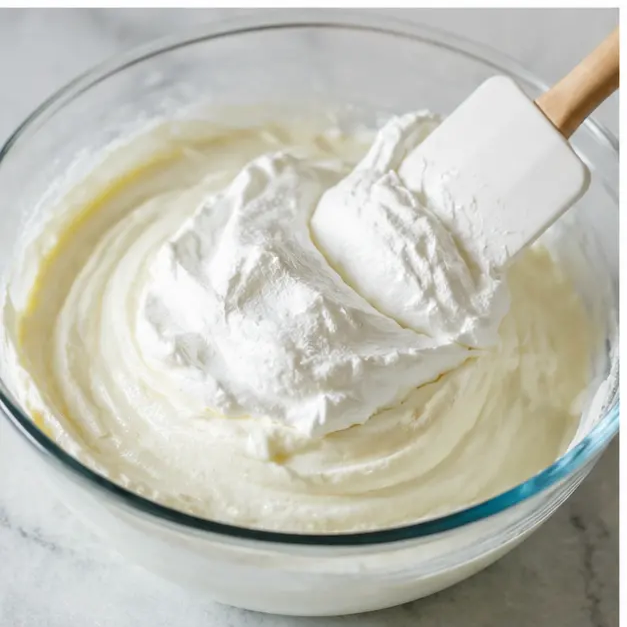Folding whipped topping into the cream cheese layer