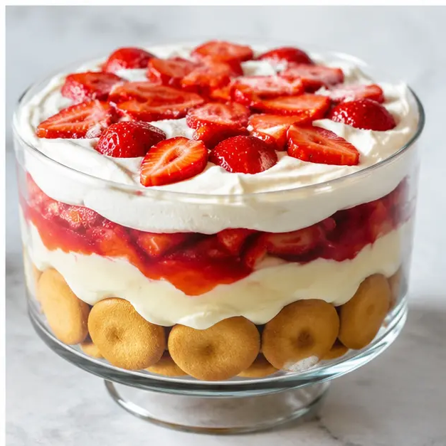 Layering cookies, pudding, and berries in a glass dish