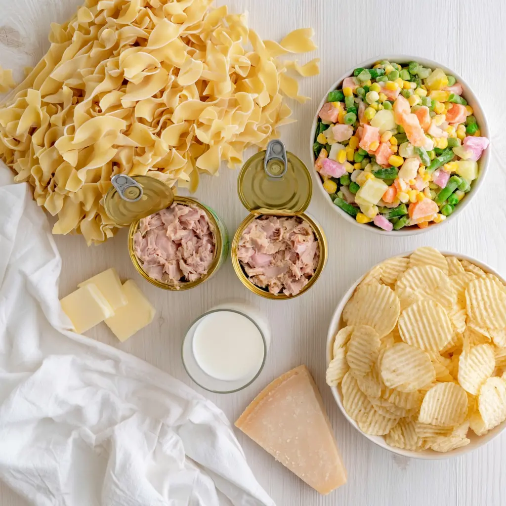 tuna noodle casserole - main ingredients